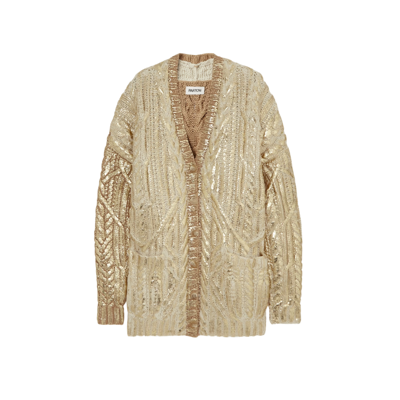 Partow Luka oversized metallic cable-knit cashmere cardigan